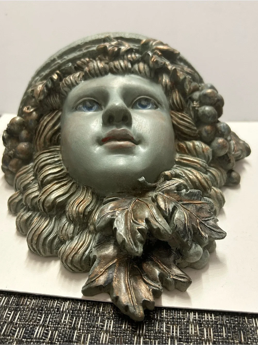 Wall Pocket Planter Face Wine Goddess Dryad Gilded Grapes & Leaves